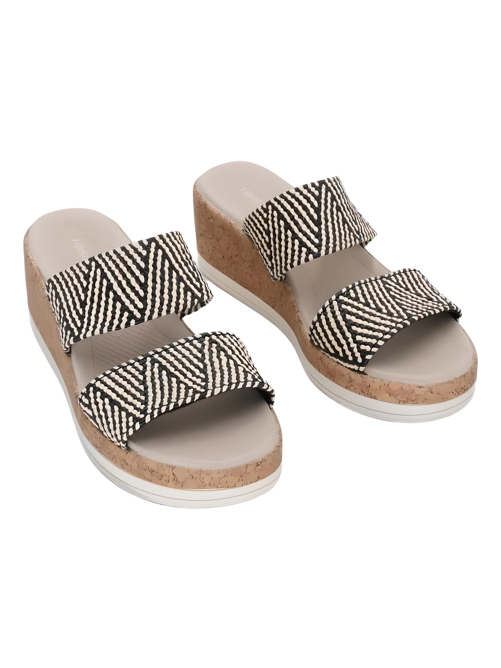 LifeStride Resort Black Multi Raffia Fabric Wedge Slide Sandals Size 6M